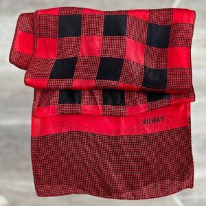 Vintage Bill Blass Red & Black Plaid Pure Silk Long Scarf - Made in Japan